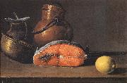 Luis Melendez, Still Life with Salmon, a Lemon and Three Vessels